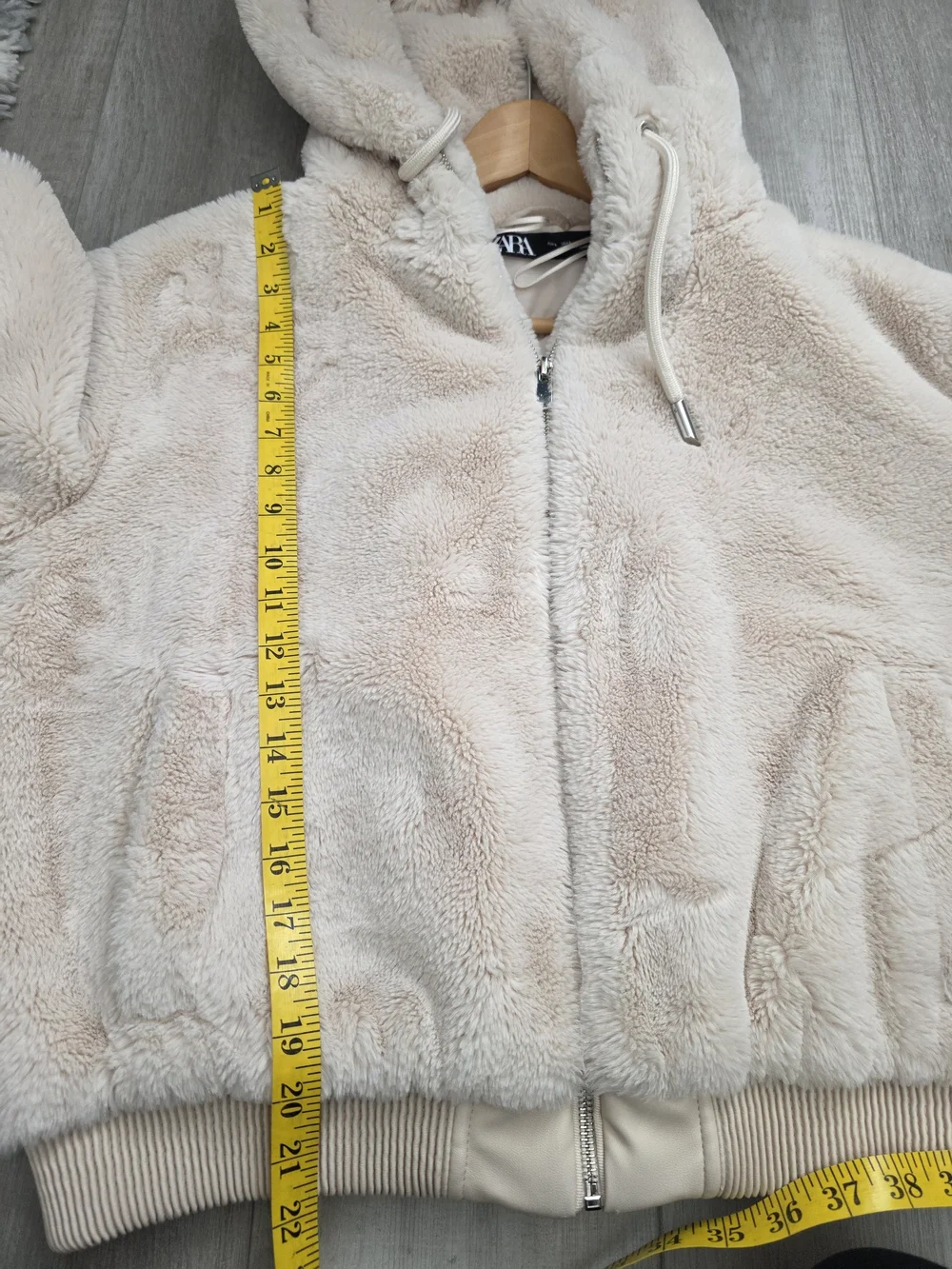 ZARA Cream Sherpa Fleece Zip Hoodie Jacket Size Large - Picture 9 of 12